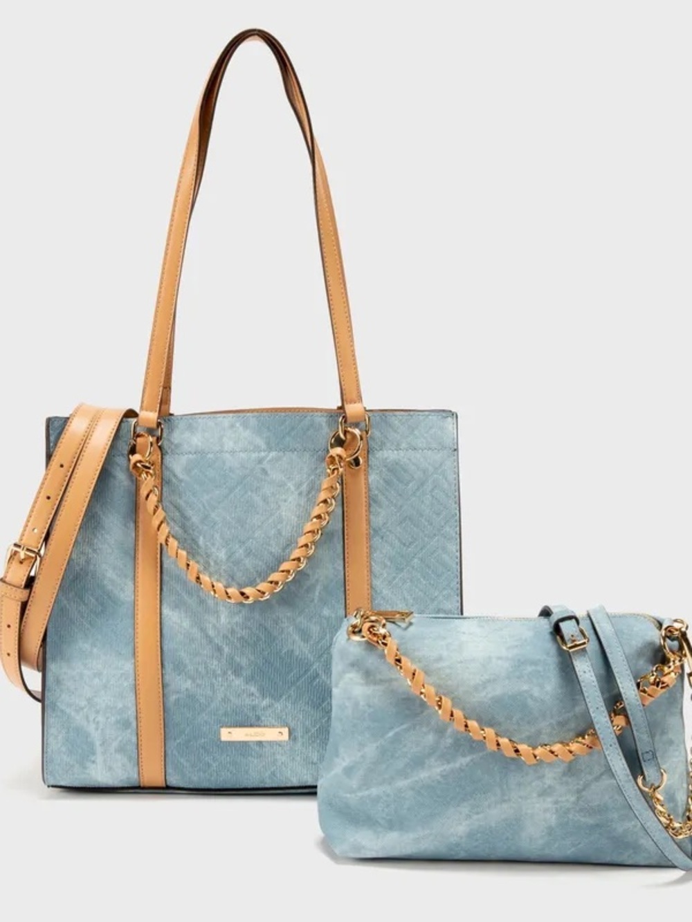 Aldo Blue Tote and Crossbody Bag Set with Tan Trim